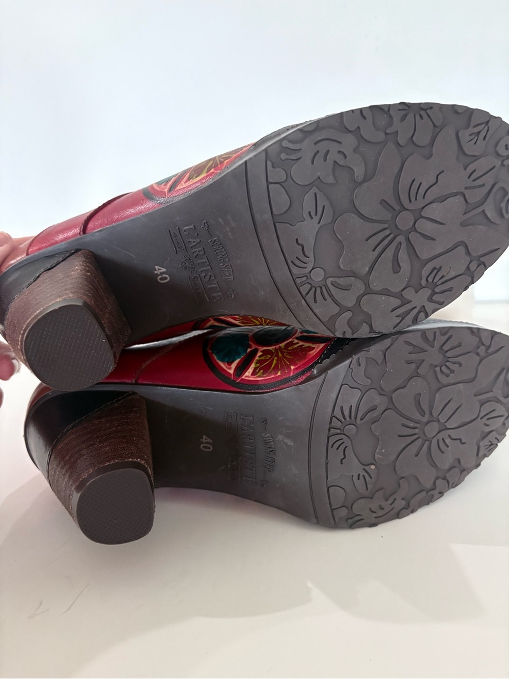 Women's Red Leather Floral Embellished Ankle Booties - Picture 6 of 13